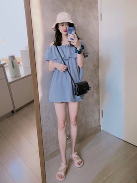 「日系极简」｜「アイテム（サンダル）」を使った、春日弥生さん（レディース・167cm）の夏コーディネート