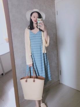 「日系极简」｜「アイテム（ジャンパースカート）」を使った、春日弥生さん（レディース・167cm）の夏コーディネート