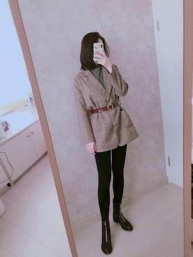 「日系极简」｜「アイテム（ブーツ）」を使った、春日弥生さん（レディース・167cm）の秋コーディネート