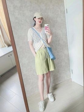 「日系极简」｜「アイテム（スリッポン）」を使った、春日弥生さん（レディース・167cm）の夏コーディネート