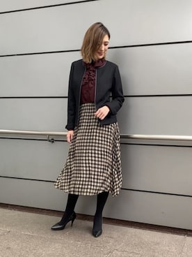 「チドリ柄」｜「アイテム（ノーカラージャケット）」を使った、kaaya0207さん（レディース・166cm）の秋コーディネート