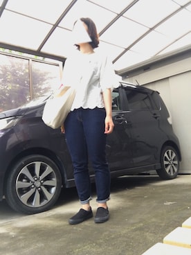 「ボーイフレンドデニム」｜「アイテム（スリッポン）」を使った、saya.さん（レディース・160cm）の夏コーディネート