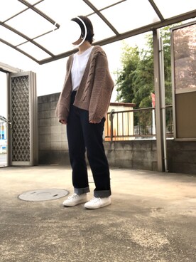 「ケーブルカーディガン」｜「アイテム（アクセサリー）」を使った、saya.さん（レディース・160cm）の春コーディネート