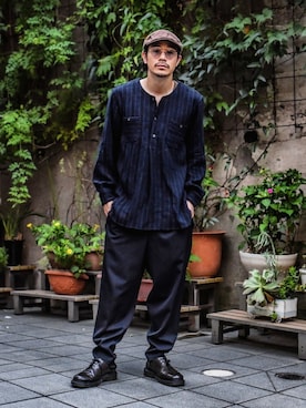 「アイテム（ハンチング/ベレー帽）」を使った、ICCHOさん（メンズ・170cm・30代）の秋コーディネート