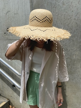 「麦わら帽子」｜「アイテム（その他アウター）」を使った、Rieさん（レディース・158cm）の夏コーディネート
