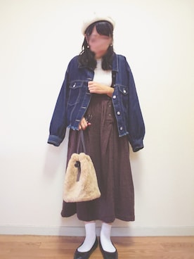 「秋のブラウンスタイル」｜「アイテム（ハンチング/ベレー帽）」を使った、カナエさん（レディース・150cm）の秋コーディネート