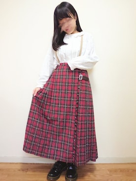「赤チェック」｜「アイテム（その他シューズ）」を使った、カナエさん（レディース・150cm）の冬コーディネート