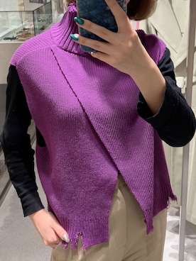 「アイテム（ベスト、パープル系）」を使った、akiさん（レディース・162cm）の春コーディネート