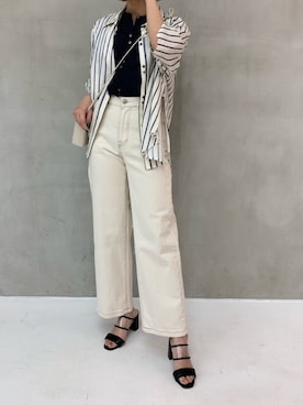 「アイテム（デニムパンツ、ベージュ系）」を使った、akiさん（レディース・162cm）の春コーディネート