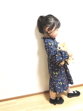 「西松屋」｜「アイテム（シャツワンピース）」を使った、amiboooさん（キッズ・90cm）の秋コーディネート
