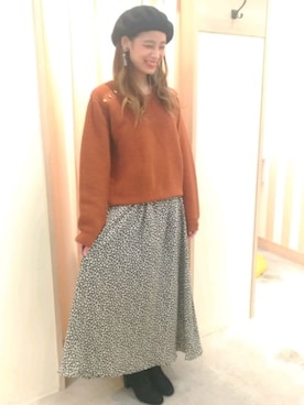 「Te chichi TERRASSE（テチチテラス）のアイテム（ハンチング/ベレー帽）」を使った、ユキさん（レディース・162cm）の秋コーディネート