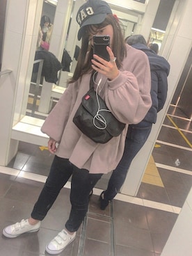 「ボリュームニット」｜「アイテム（キャップ）」を使った、y u c h i ♡さん（レディース・152cm）の冬コーディネート