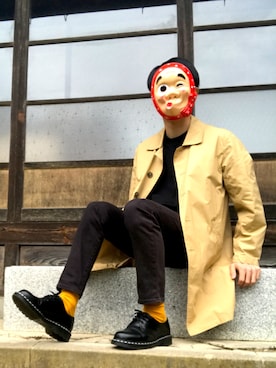 「くつした」｜「アイテム（ステンカラーコート）」を使った、ひょっとこさん（メンズ・173cm）の秋コーディネート