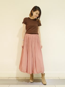 「UNIQLO（ユニクロ）のスーピマコットンリブクルーネックT（半袖）（Tシャツ/カットソー）」を使った、m.mさん（レディース・160cm）の夏コーディネート