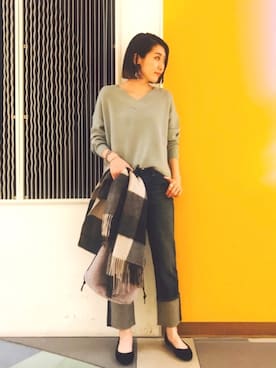 「RIVE DROITE（リヴドロワ）のウールチェックストール（ストール/ショール）」を使った、m.mさん（レディース・160cm）の秋コーディネート