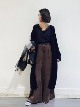 「RIVE DROITE（リヴドロワ）のウールチェックストール（ストール/ショール）」を使った、m.mさん（レディース・160cm）の秋コーディネート