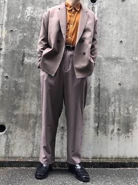 「CASPER JOHN（キャスパージョン）のDrape Over Double Tailored Jacket/ドレープオーバーダブルテーラード（テーラードジャケット、ブラウン系）」を使った、SHIRABEさん（メンズ・175cm）の冬コーディネート