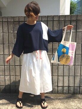 「sneeuw（スニュウ）のアイテム（スラックス）」を使った、みやまる みきまるさん（レディース・156cm）の夏コーディネート