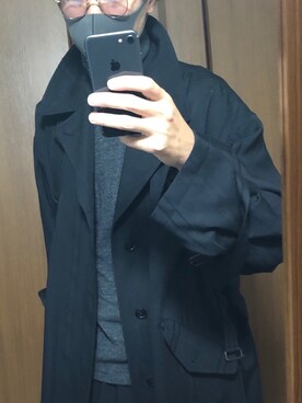「Yohji Yamamoto（ヨウジヤマモト）のアイテム（トレンチコート）」を使った、たかション大魔王さん（メンズ・180cm）の秋コーディネート