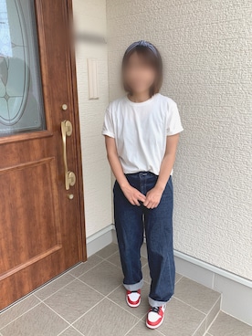 「UNIQLO（ユニクロ）のリラックスフィットクルーネックT（半袖）（Tシャツ/カットソー、ホワイト系）」を使った、hikariさん（レディース）の夏コーディネート