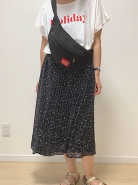 「しまむら（シマムラ）のアイテム（スカート、ブラック系）」を使った、hikariさん（レディース）の夏コーディネート