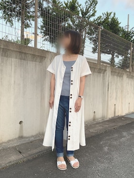 「しまむら（シマムラ）のアイテム（ワンピース、ホワイト系）」を使った、hikariさん（レディース）の夏コーディネート
