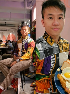 「VERSACE（ヴェルサーチ）のアイテム（その他シューズ）」を使った、seanleeleeさん（メンズ・173cm）の春コーディネート