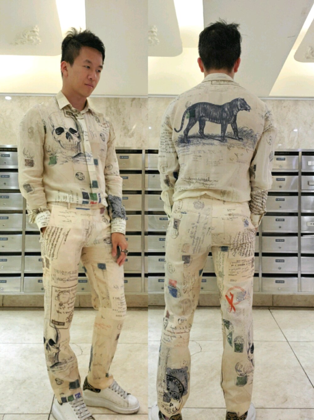 「Alexander McQueenのアイテム（シャツ/ブラウス、ベージュ系）」を使った、seanleeleeさん（メンズ・173cm）の春コーディネートの1枚目の写真