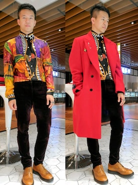 「TAKEO KIKUCHI（タケオキクチ）のアイテム（チェスターコート）」を使った、seanleeleeさん（メンズ・173cm）の春コーディネート