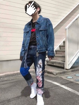 「Re:make（リメイク）のアイテム（デニムジャケット）」を使った、커.(KAZUMA)さん（メンズ・160cm）の春コーディネート