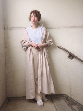 「バンドT」｜「アイテム（シャツワンピース）」を使った、momocoさん（レディース・157cm）の夏コーディネート