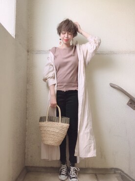「LAKOLE（ラコレ）のアイテム（シャツワンピース）」を使った、momocoさん（レディース・157cm）の夏コーディネート