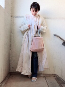 「LAKOLE（ラコレ）のアイテム（シャツワンピース）」を使った、momocoさん（レディース・157cm）の秋コーディネート