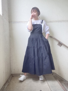 「Diosfront（ディオスフロント）のアイテム（サロペット/オーバーオール）」を使った、momocoさん（レディース・157cm）の春コーディネート