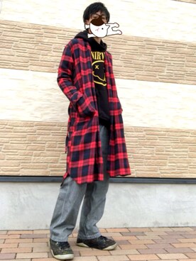 チェスターコートを使った 赤チェック の人気ファッションコーディネート 季節 3月 5月 Wear