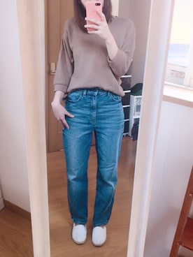 「ワッフルクルーネックＴ」｜「アイテム（スリッポン）」を使った、９６３２さん（レディース・159cm）の夏コーディネート