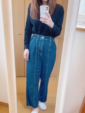「UNIQLO（ユニクロ）のワッフルクルーネックT（7分袖）（Tシャツ/カットソー）」を使った、９６３２さん（レディース・159cm）の春コーディネート