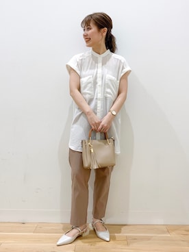 「RODE SKO（ロデスコ）のJUANITA ポケットプチ2WAYトート（トートバッグ）」を使った、そたえりさん（レディース・155cm）の夏コーディネート