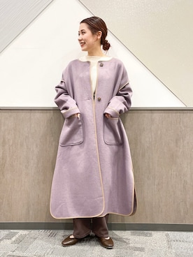 「パイピングコート」｜「アイテム（ノーカラージャケット）」を使った、そたえりさん（レディース・155cm）の冬コーディネート