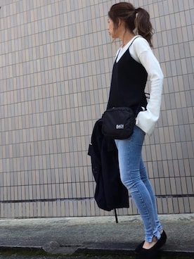 「女子会」｜「アイテム（モッズコート）」を使った、yumiさん（レディース・155cm）の春コーディネート