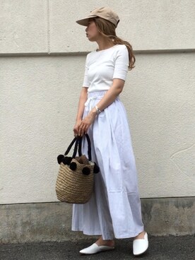 「スリッパ」｜「アイテム（帽子）」を使った、yumiさん（レディース・155cm）の夏コーディネート