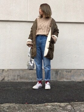 「袖ボリューム」｜「アイテム（その他アウター）」を使った、yumiさん（レディース・155cm）の冬コーディネート