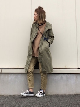 「ワッフル」｜「アイテム（モッズコート）」を使った、yumiさん（レディース・155cm）の春コーディネート