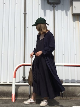 「ロングシャツ」｜「アイテム（サロペット/オーバーオール）」を使った、yumiさん（レディース・155cm）の春コーディネート