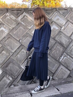yumiさんの「クレーププリーツスカート（ハイウエスト・丈標準71～74cm）」を使ったコーディネート