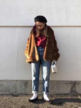 「Ungrid（アングリッド）のアイテム（ノーカラージャケット）」を使った、yumiさん（レディース・155cm）の冬コーディネート