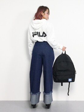 別注 Fila Bigパーカーチュニックを使ったレディース人気ファッションコーディネート Wear