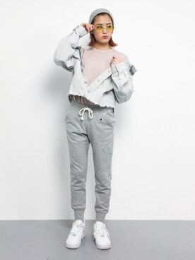 「スウエットパンツ」｜「アイテム（デニムジャケット）」を使った、NOZOMI🌹さん（レディース・158cm）の冬コーディネート