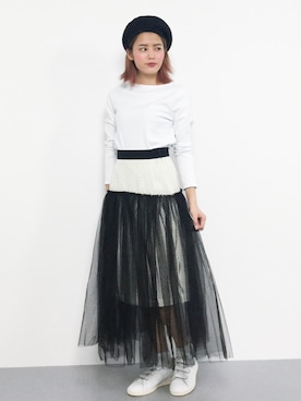 「白黒」｜「アイテム（サロペット/オーバーオール）」を使った、NOZOMI🌹さん（レディース・158cm）の春コーディネート