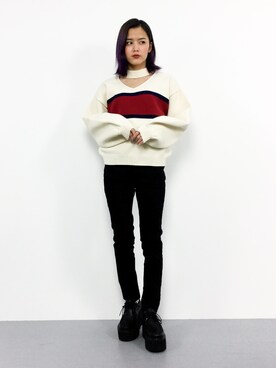 「MURUA（ムルーア）のバストラインニット（ニット/セーター）」を使った、NOZOMI🌹さん（レディース・158cm）の春コーディネート